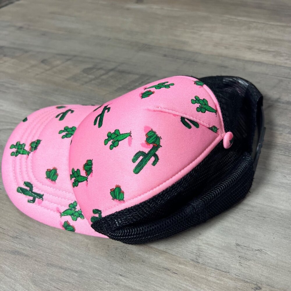 Pink Cactus Printed Trucker Hat With Black Mesh Adjustable Snapback - Picture 5 of 5